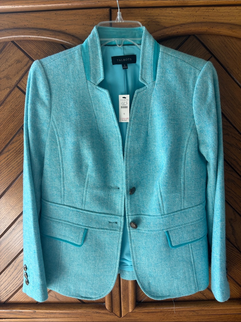 Talbots Turquoise Tailored Herringbone Blazer